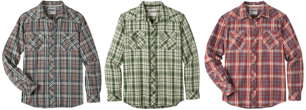 Mountain Khakis Rodeo Snap Button Shirt: Twilight, Rainforest & Engine Red