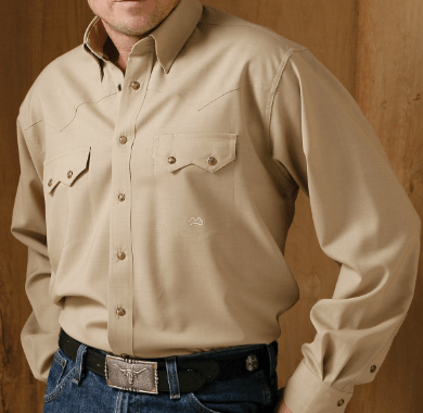 Wool Snap Button Shirt: Miller Ranch - Khaki Fine Wool Shirt