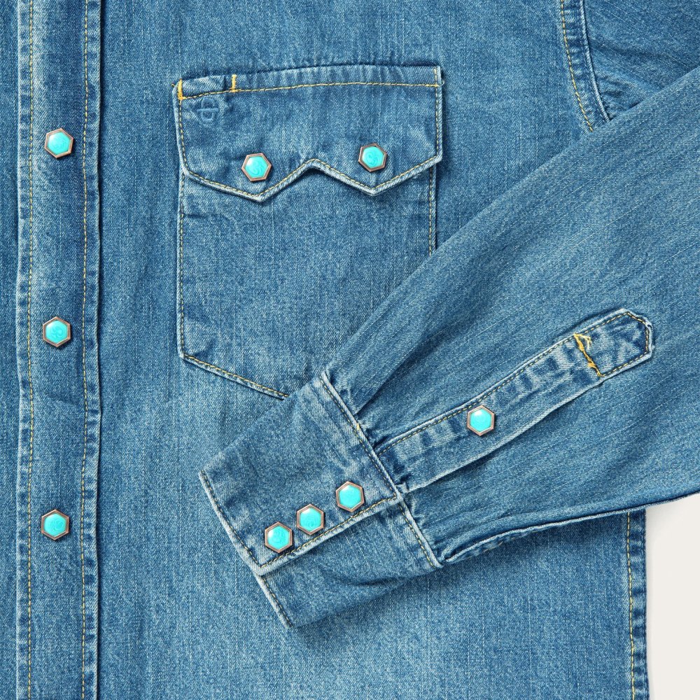 Snap Button Shirt of the Day: Stetson - Turquoise Snap Western Denim Shirt